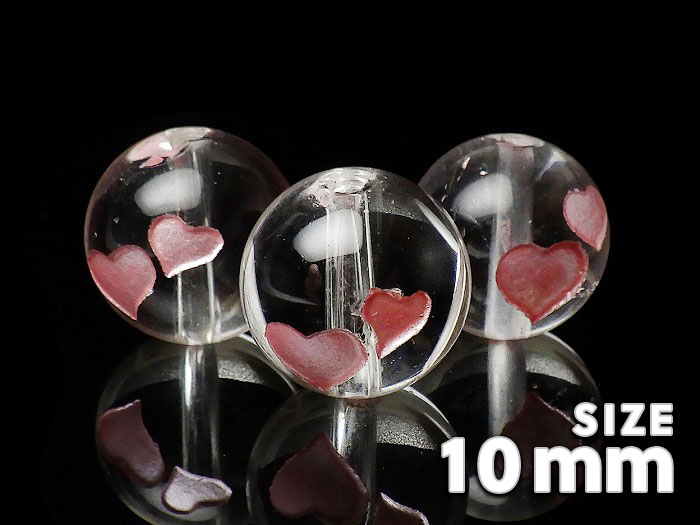 【卸】粒売り ロゴビーズ018 水晶 「ツインハート」 メタリックピンク