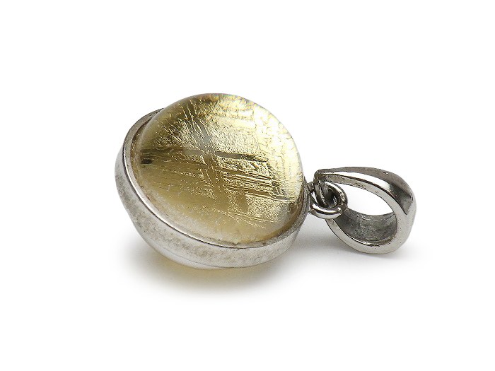 【卸】SV925 ペンダントトップ 両面水晶サークル型 鉄質隕石(メテオライト) ゴールド