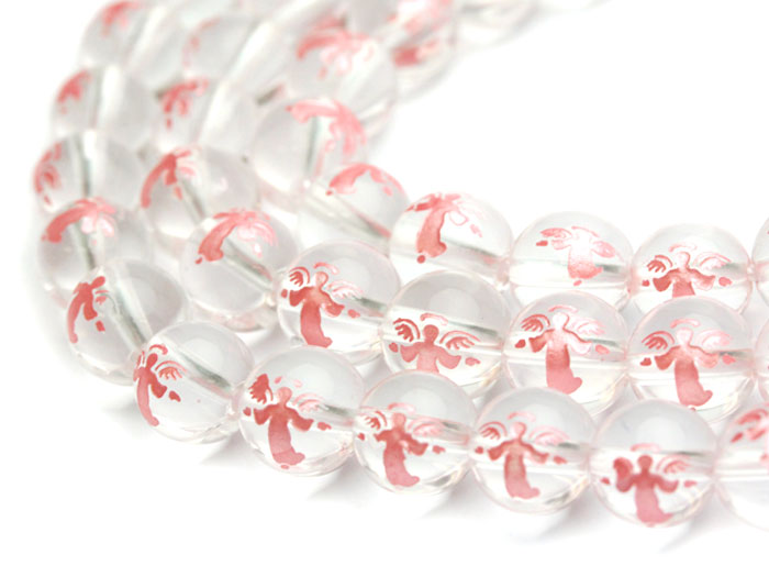 【卸】粒売り ロゴビーズ017 水晶 「エンジェル」 メタリックピンク