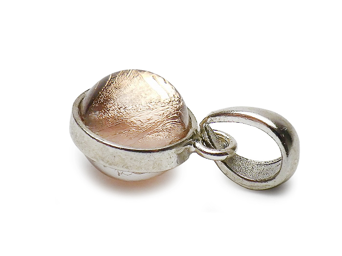 【卸】SV925 ペンダントトップ 両面水晶サークル型 鉄質隕石(メテオライト) ピンクゴールド