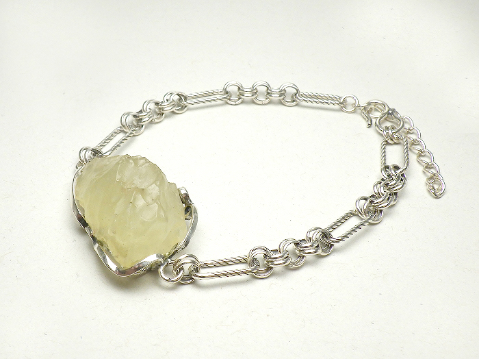 【卸】SV925デザインブレスレット 原石 リビアングラス 30〜36x14〜27mm前後