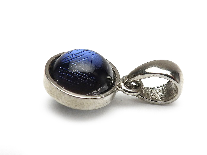 【卸】SV925 ペンダントトップ 両面水晶サークル型 鉄質隕石(メテオライト) メタルブルー