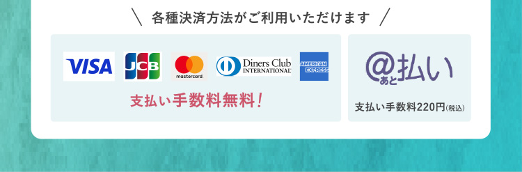 各種決済方法がご使用いただけます