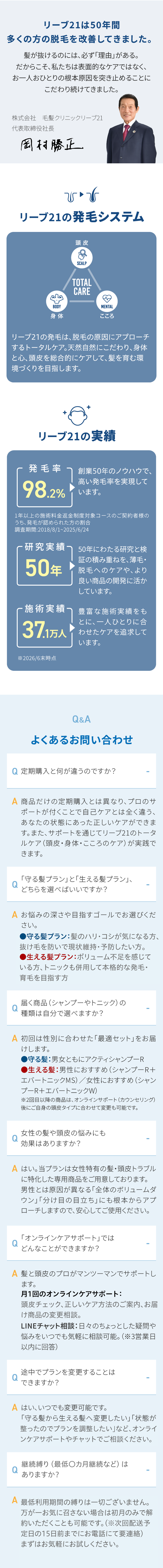 リーブ21の発毛システム・実績・よくあるお問い合わせ