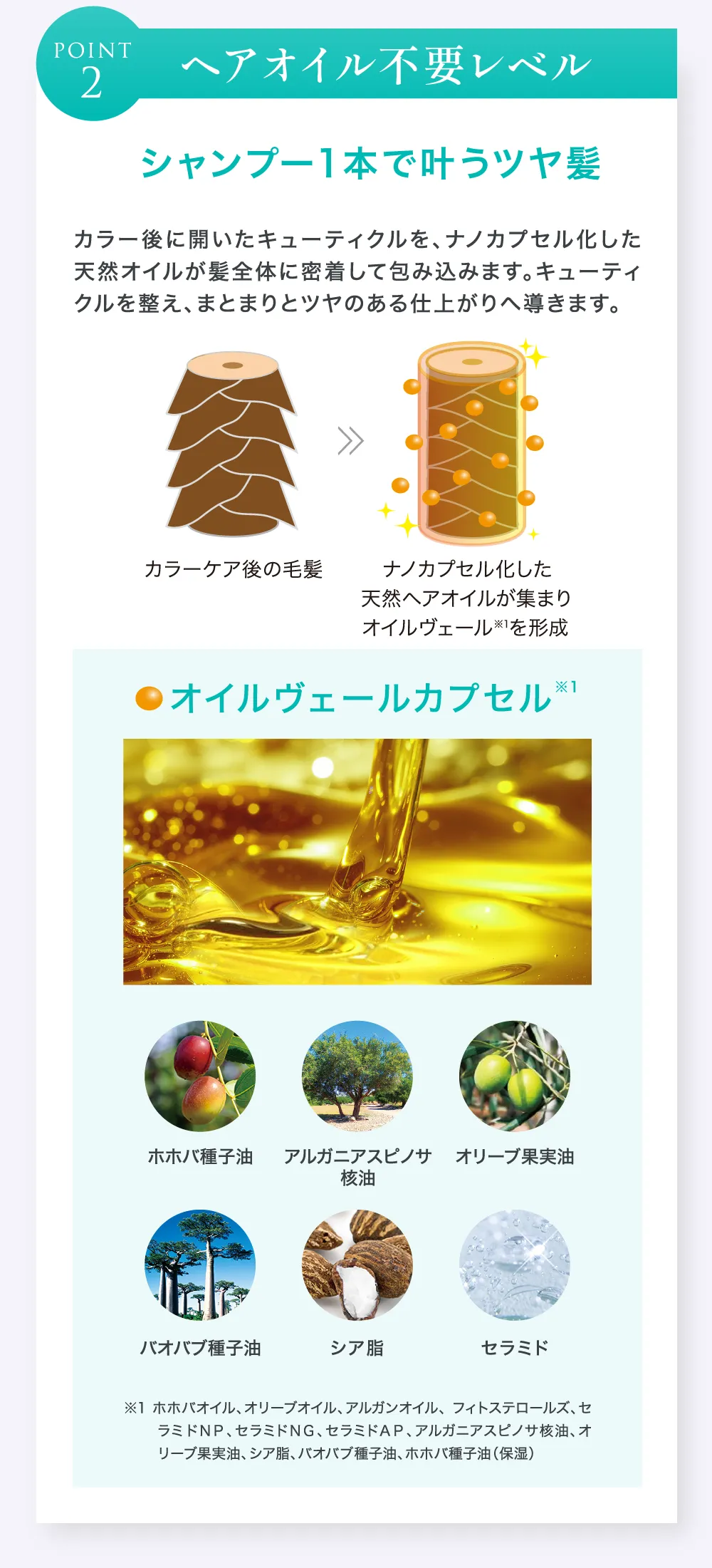 ポイント2　ヘアオイル不要レベル！シャンプー１本で叶うツヤ髪