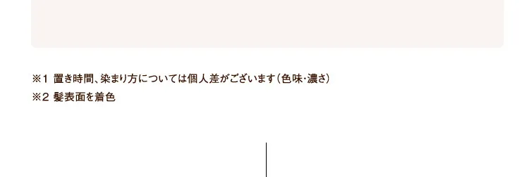 ※1 置き時間、染まり方については個人差がございます（色味・濃さ） ※2 髪表面を着色 