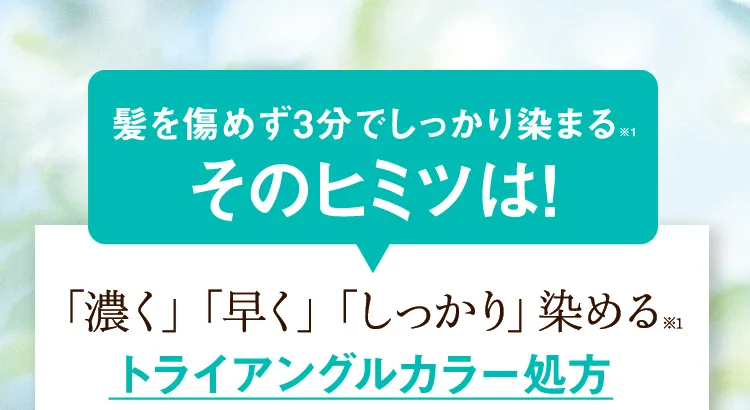 そのヒミツは!「濃く」「早く」「しっかり」染める※1トライアングルカラー処方