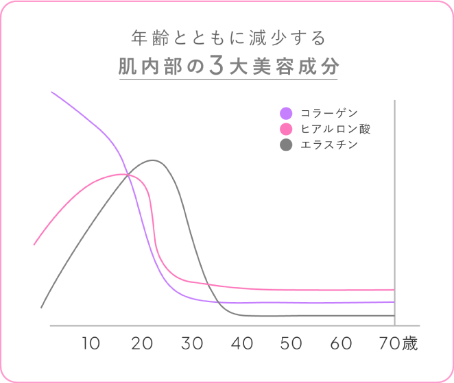 年齢とともに減少する 肌内部の3大美容成分 コラーゲン ヒアルロン酸 エラスチン