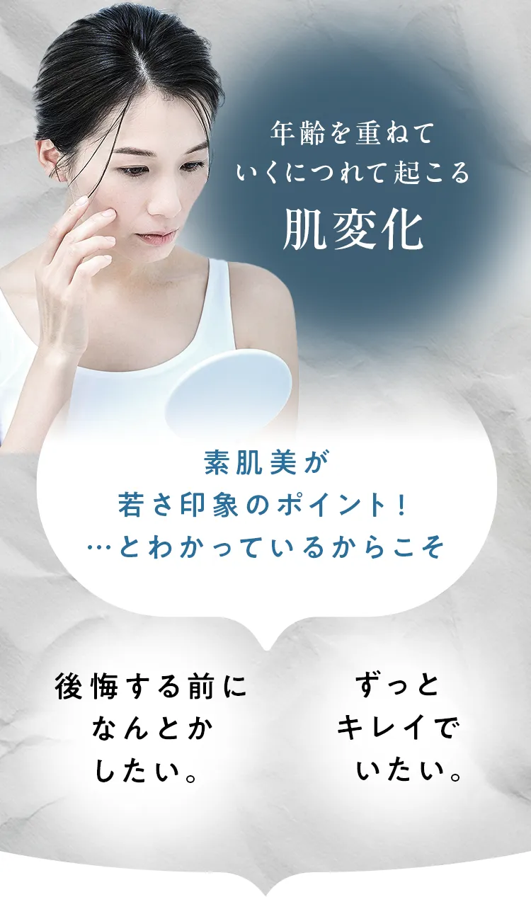 年齢を重ねていくにつれて起こる肌変化。素肌美が若さ印象のポイント！…とわかっているからこそ後悔する前になんとかしたい。
