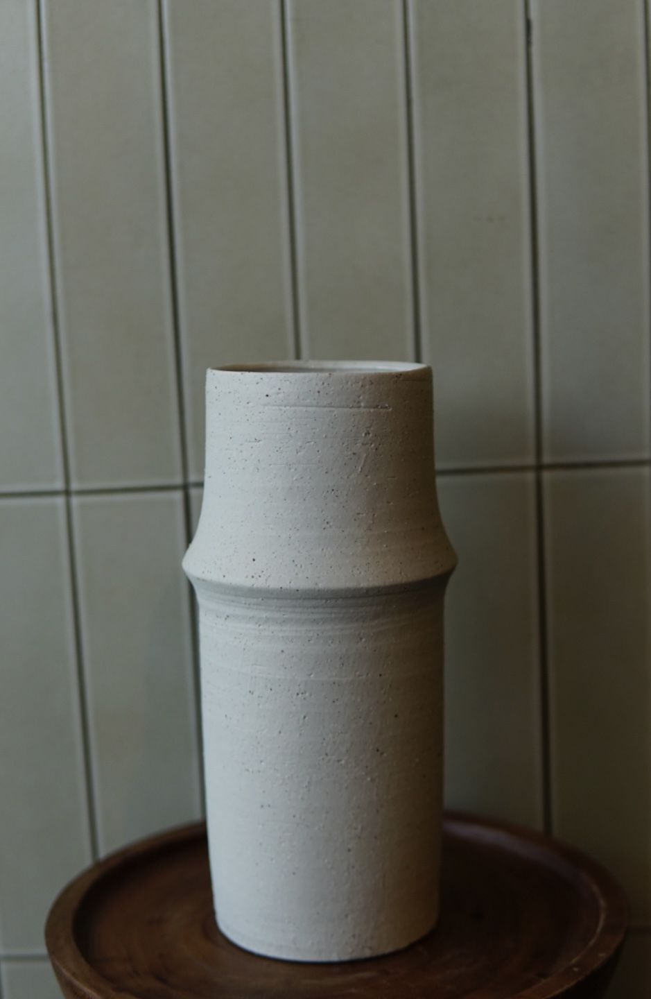 Flower vase pottery cylinder white S