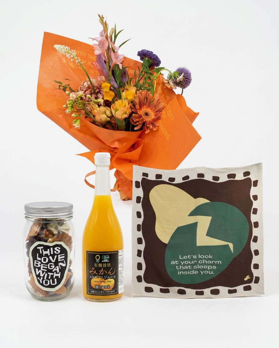 【母の日】みかんジュース＋クッキーセット お花のイメージ: cute／キュート, サイズ: mini