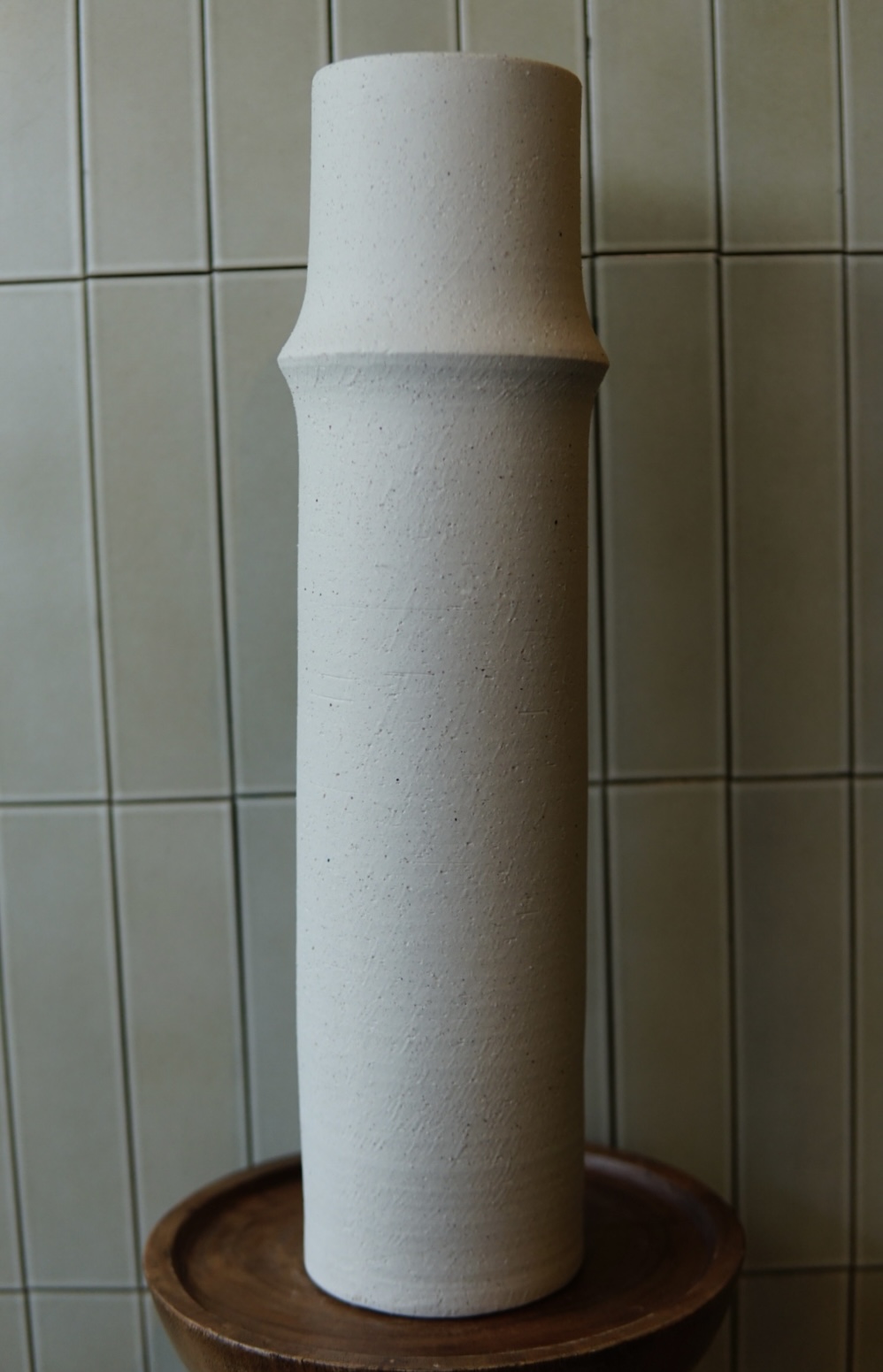 Flower vase pottery cylinder white L 