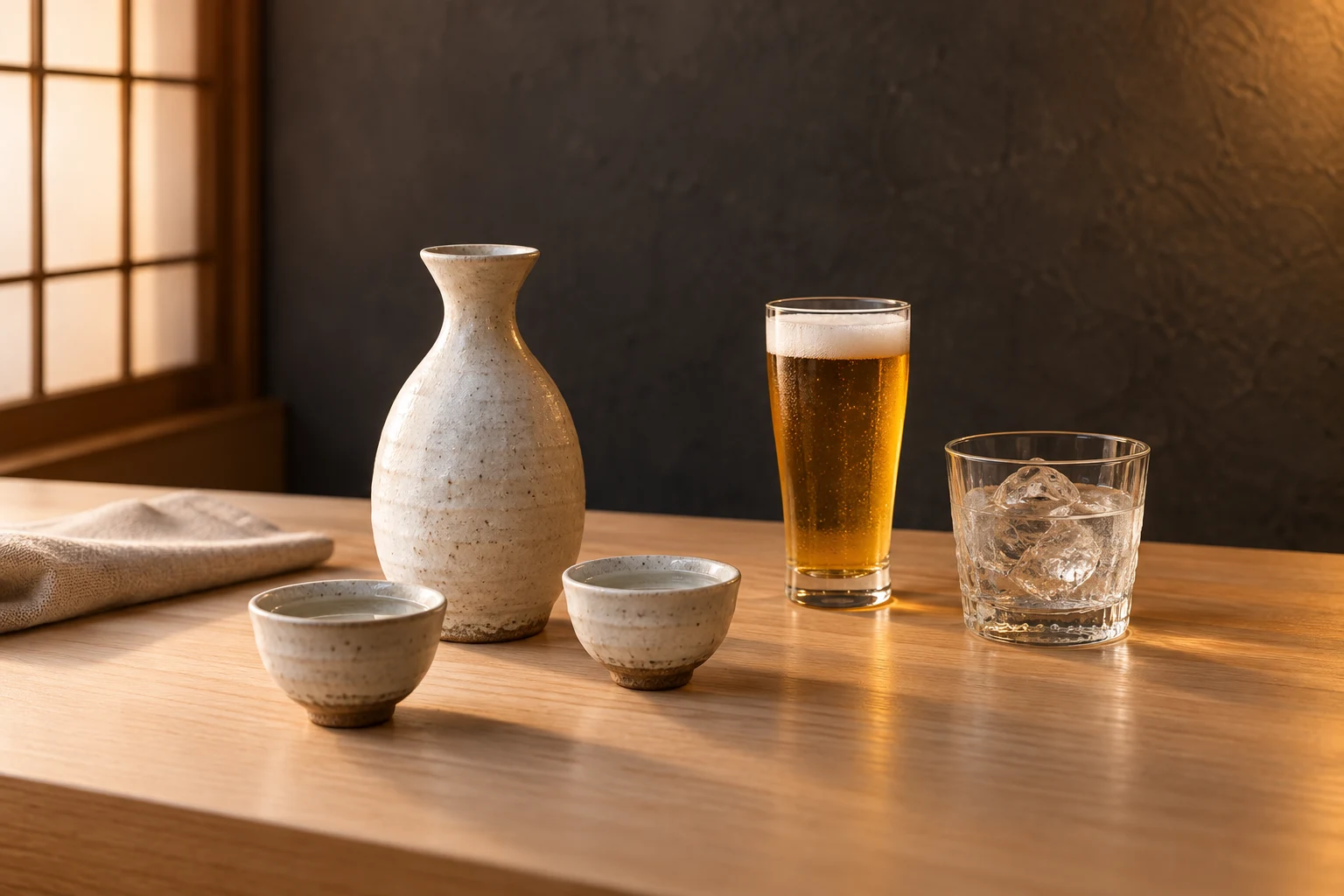和の酒器を並べた晩酌のイメージ