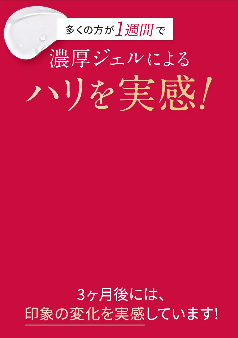 多くの方が1週間で濃厚ジェルによるハリを実感!3ヶ月後には、印象の変化を実感しています!