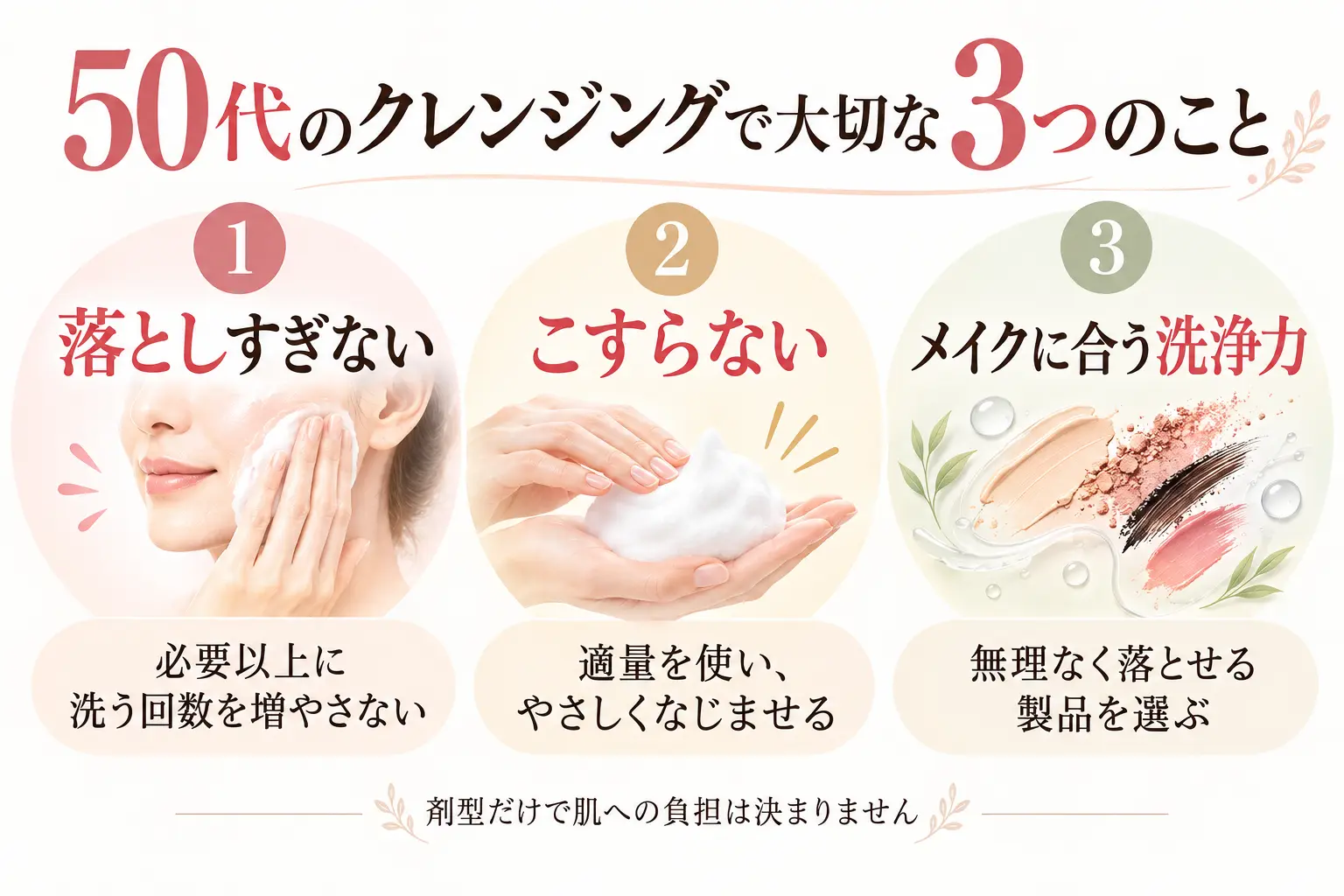 50代のクレンジングで大切な3つのこと。落としすぎない・こすらない・メイクに合う洗浄力を選ぶ