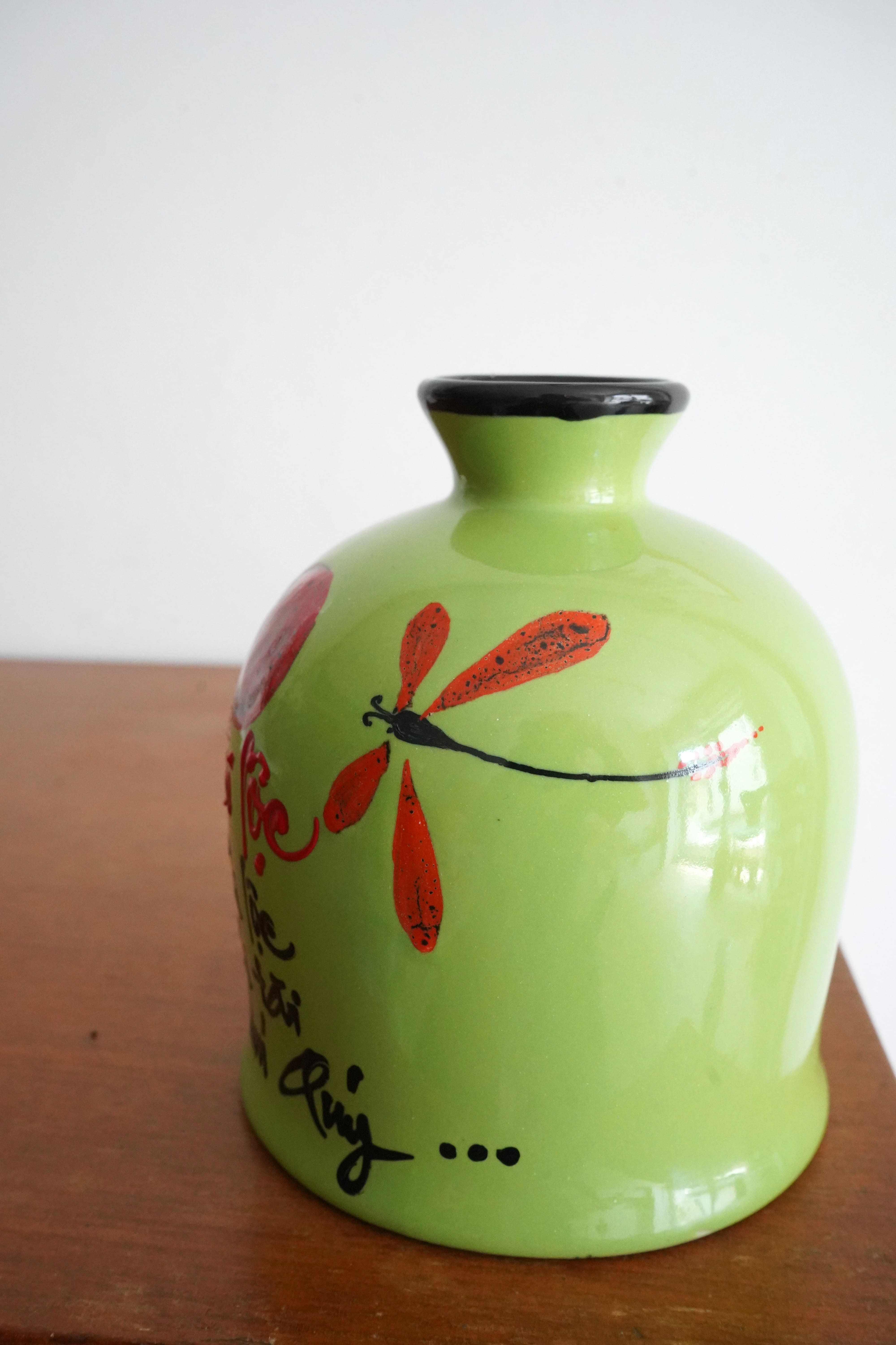 Hand-Painted Ceramic Vase color: green