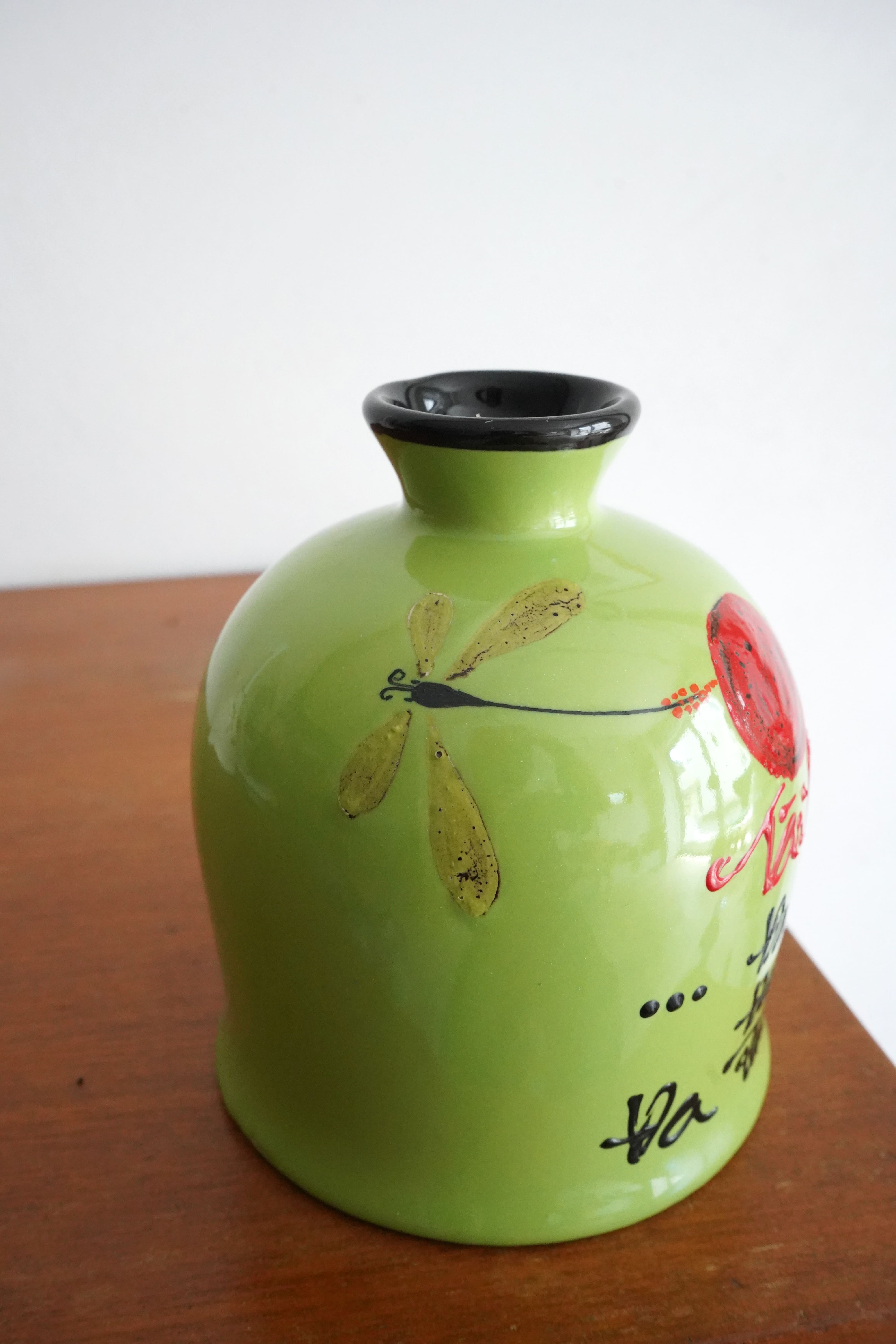 Hand-Painted Ceramic Vase color: green