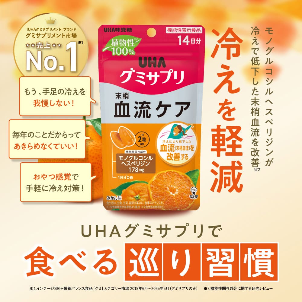 モノグルコシルヘスペリジンが冷えで低下した末梢血流を改善 冷えを軽減