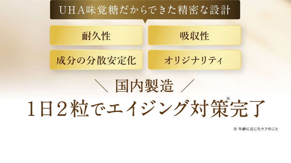 UHA味覚糖だからできた精密な設計 GMP認定工場で国内製造 1日2粒でエイジング対策完了