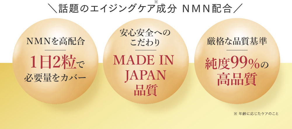 ＼話題のエイジングケア成分 ＮＭＮ配合／  １日2粒で 必要量をカバー 純度99.9％の 高品質 