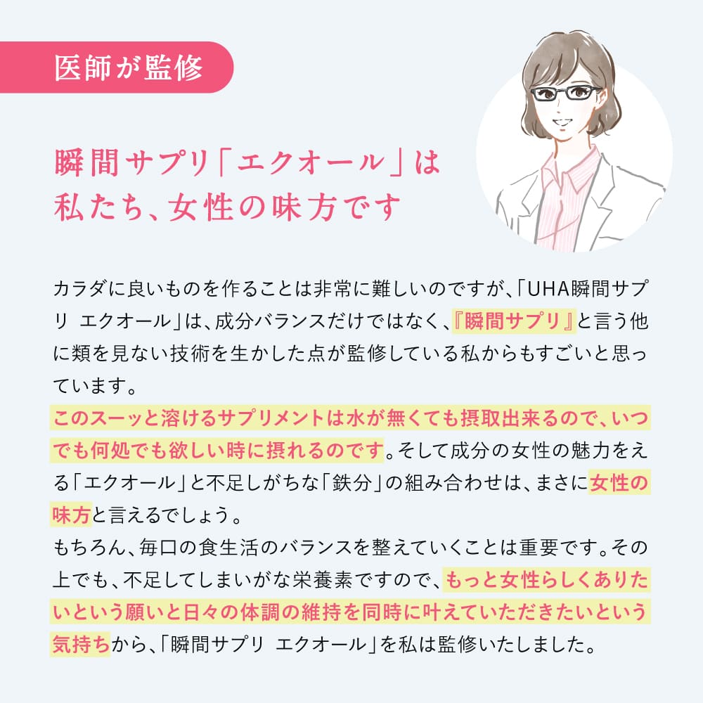 医師が監修 瞬間サプリ「エクオール」は私たち、女性の味方です