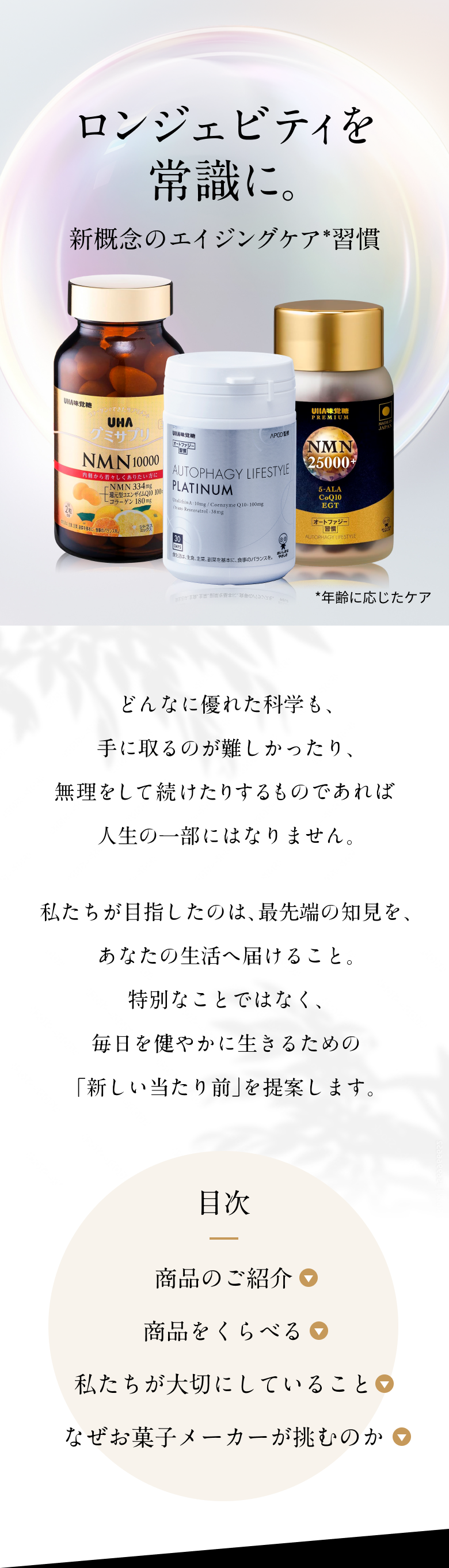 ロンジェビティを常識に。UHAオートファジー・NMNシリーズ
