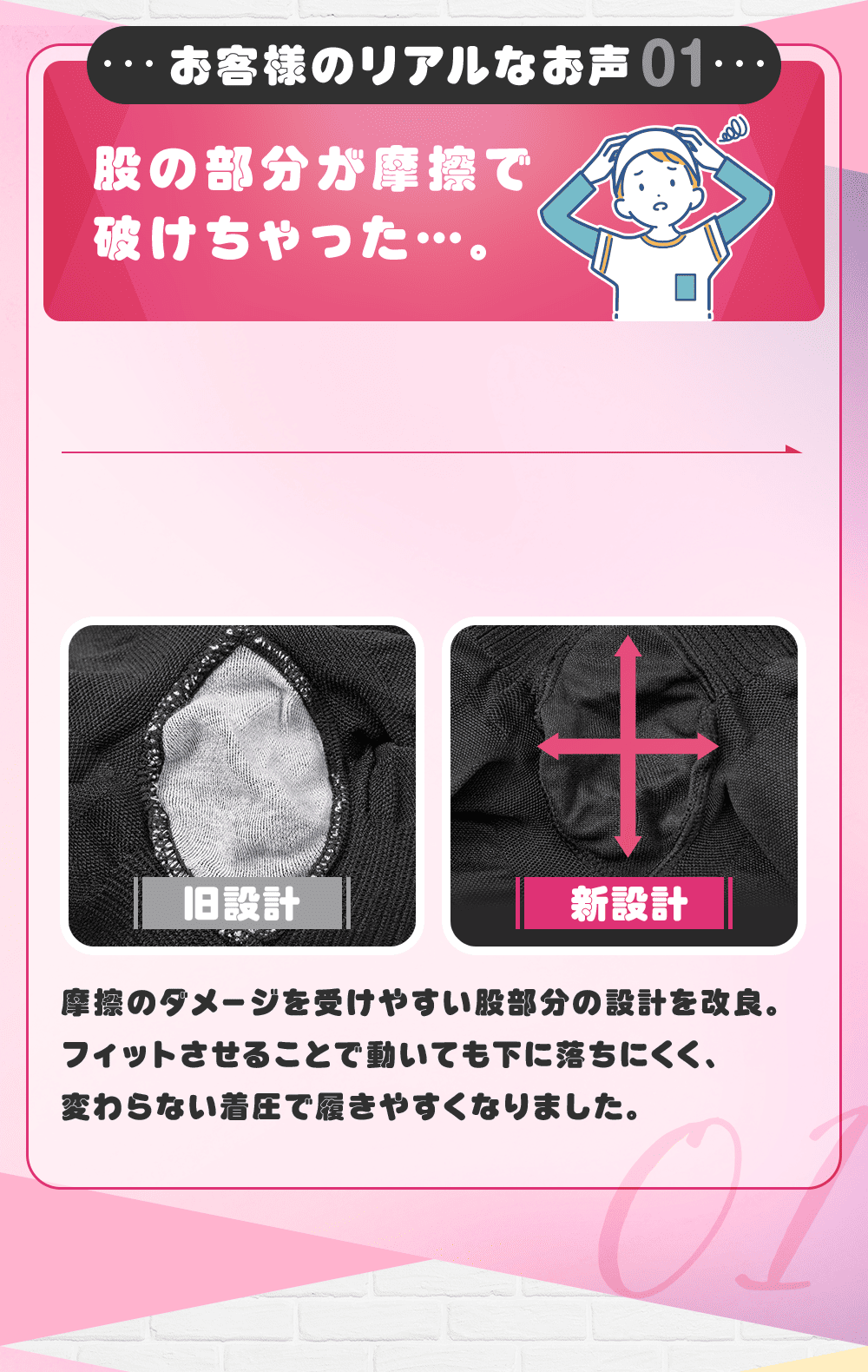 股の部分が摩擦で破けちゃった…