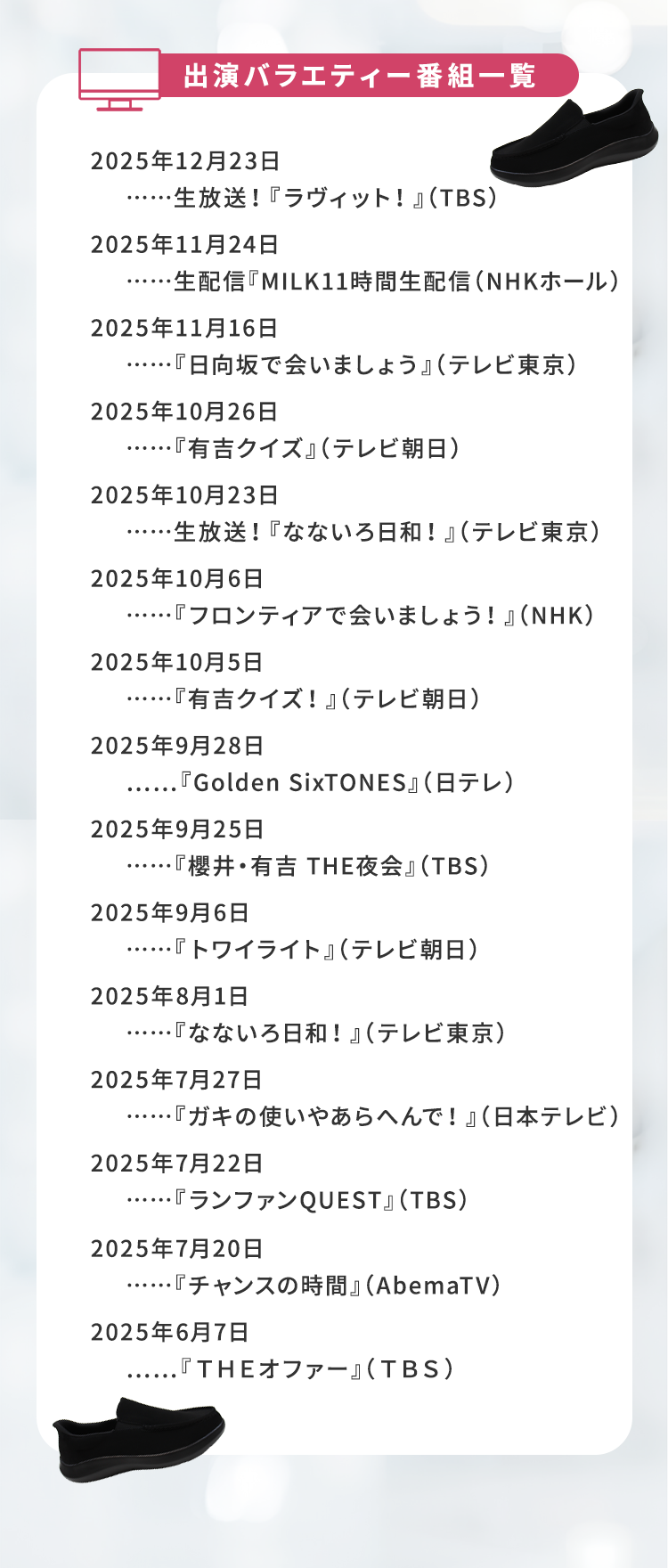 出演バラエティー番組一覧