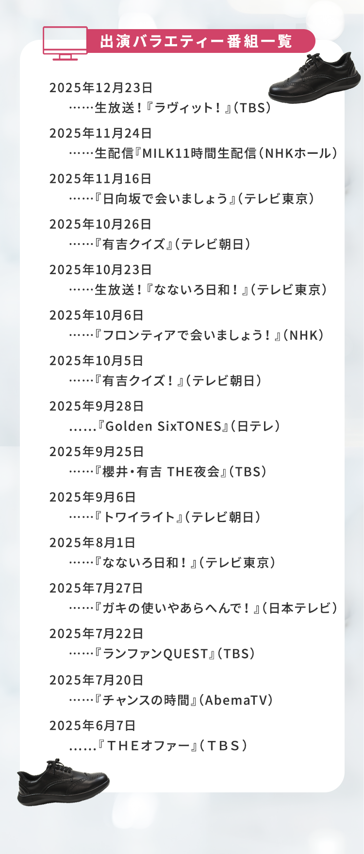 出演バラエティー番組一覧