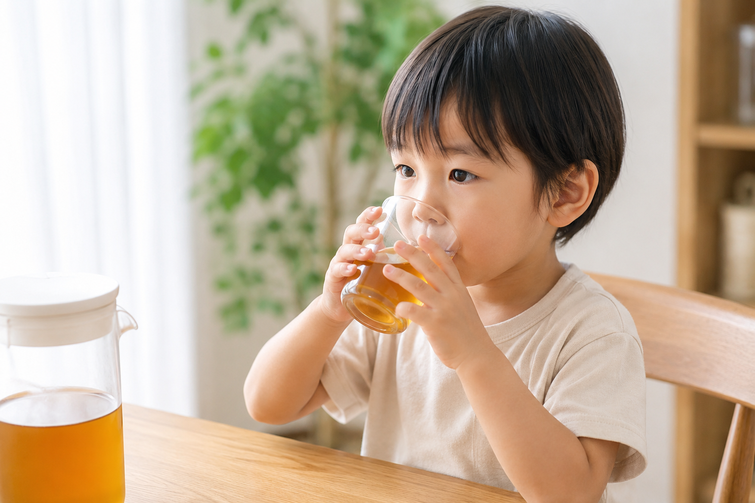 麦茶を飲む子供