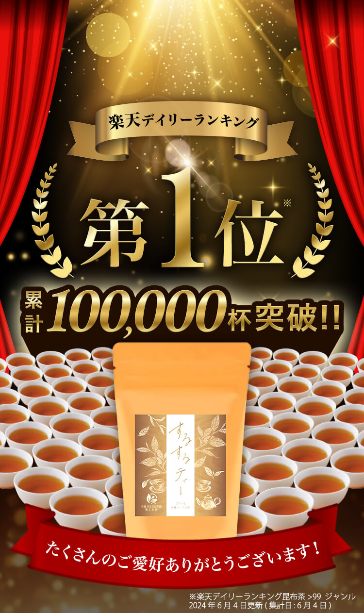 するするティーは、楽天デイリーランキング1位を獲得!累計販売数10万杯を突破いたしました!たくさんのご愛好に感謝いたします。