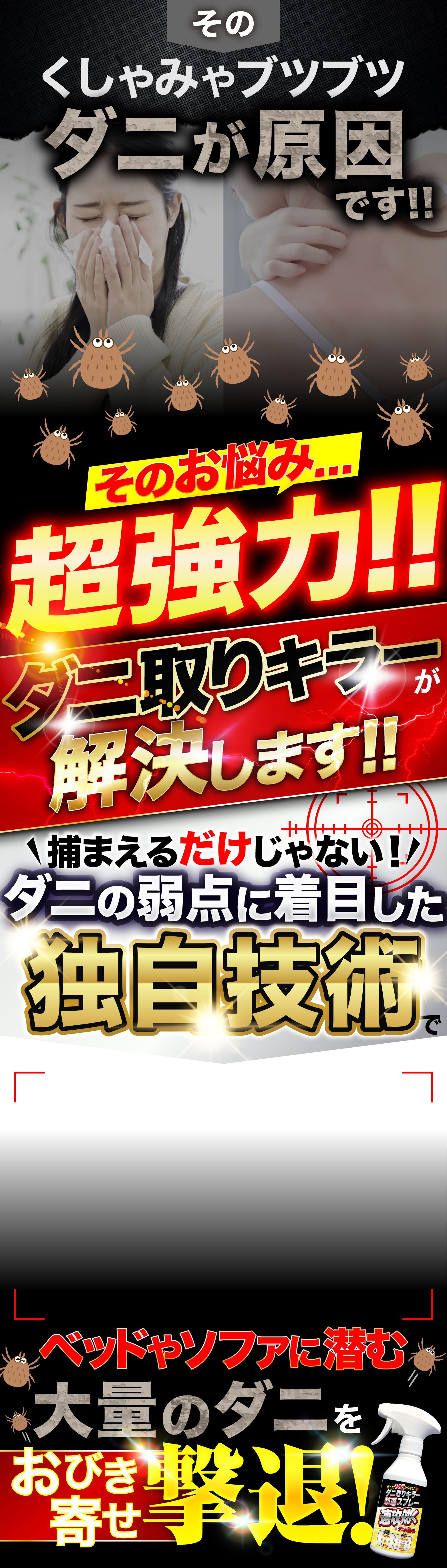 そのくしゃみやブツブツ ダニが原因です!!