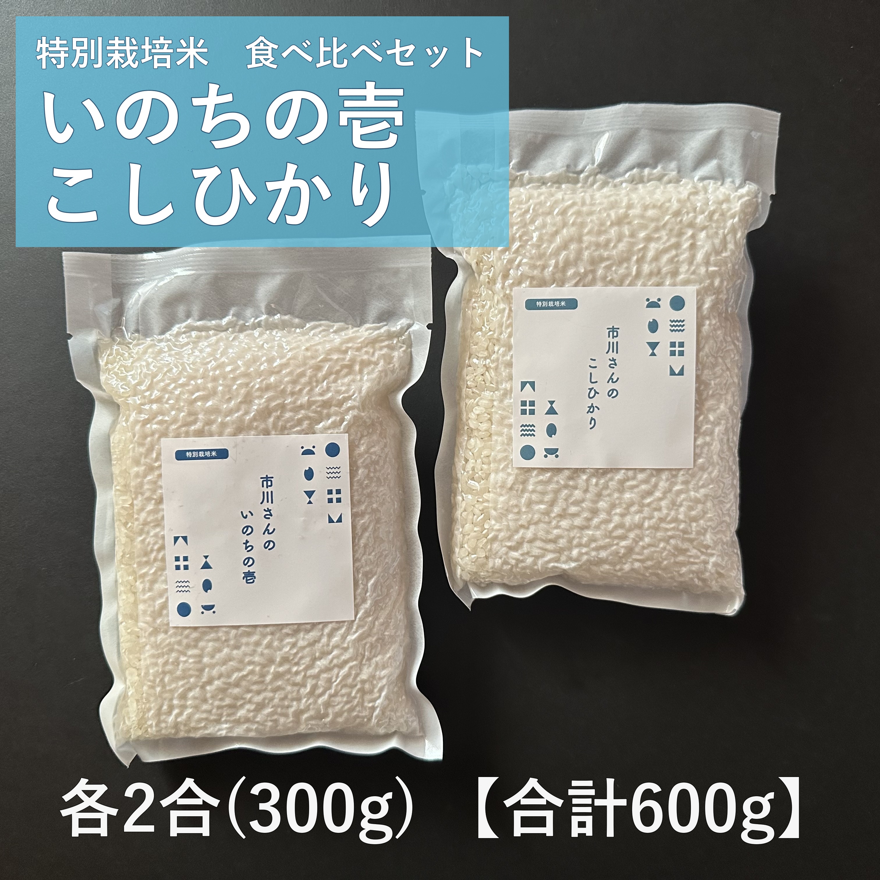 【お試しセット】- 特別栽培米 - 令和7年度産 市川さんのこしひかり・いのちの壱 （2合×各1袋入） お試しセット: 白米