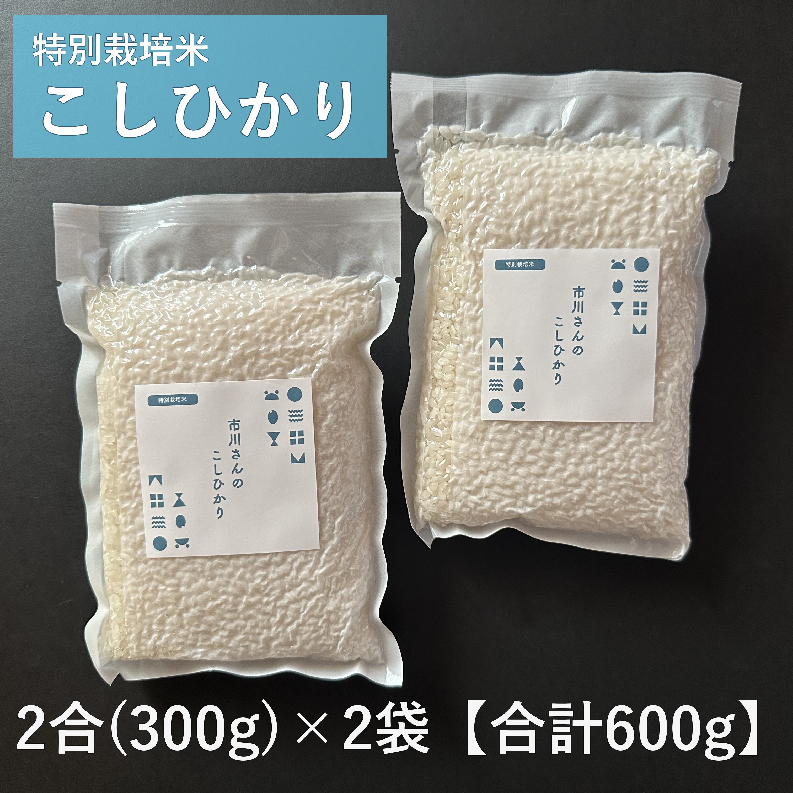 【お試しセット】- 特別栽培米 - 令和7年度産 市川さんのこしひかり （2合×2袋入） お試しセット: 特別栽培米こしひかり（白米・玄米2合×各1袋）