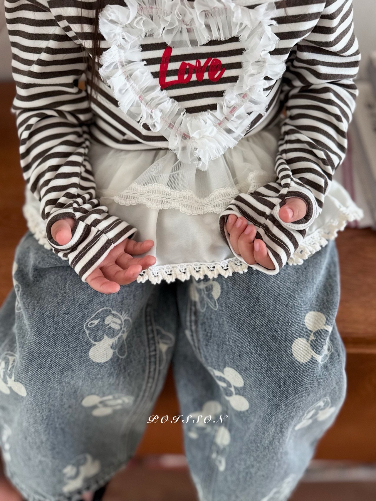 POISSON ハートフリルボーダーTシャツ S: S