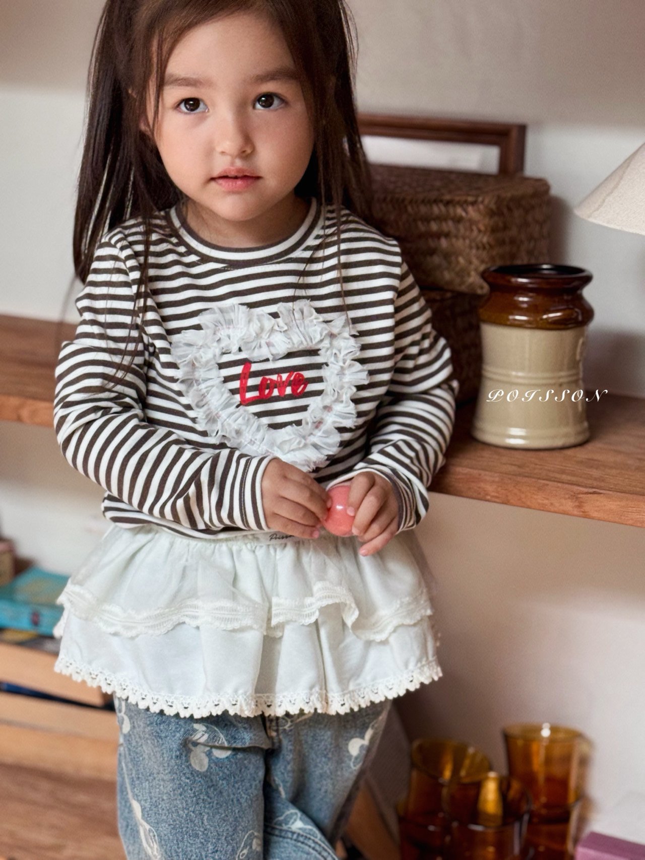 POISSON ハートフリルボーダーTシャツ S: S