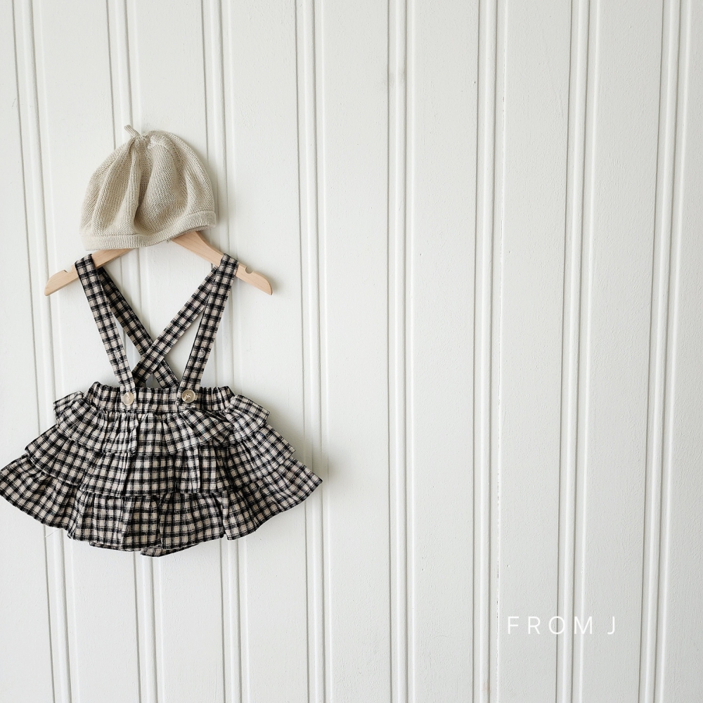 FROM J サスペンダー チェックフリルスカート S: S, カラー: BLACK