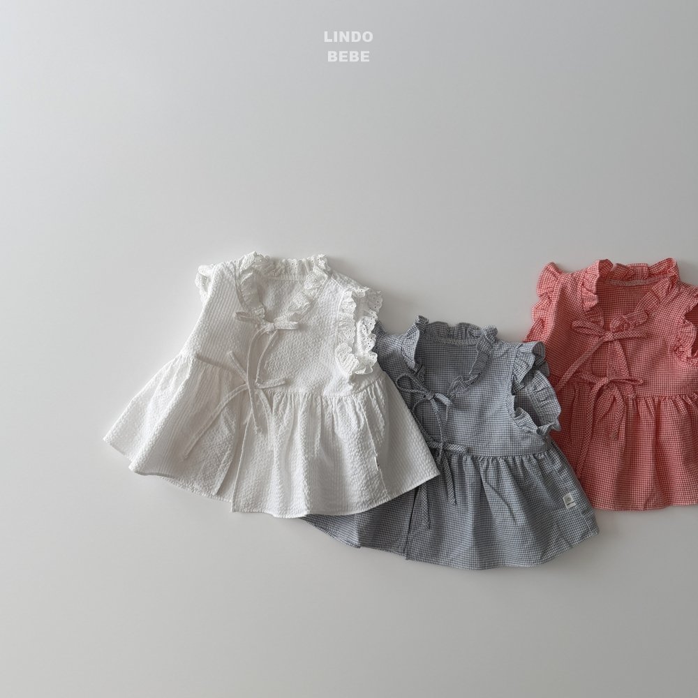 LINDO BEBE チェック フリルエプロンワンピース カラー: RED