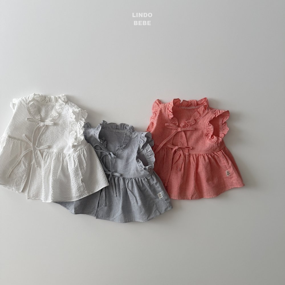 LINDO BEBE チェック フリルエプロンワンピース カラー: RED