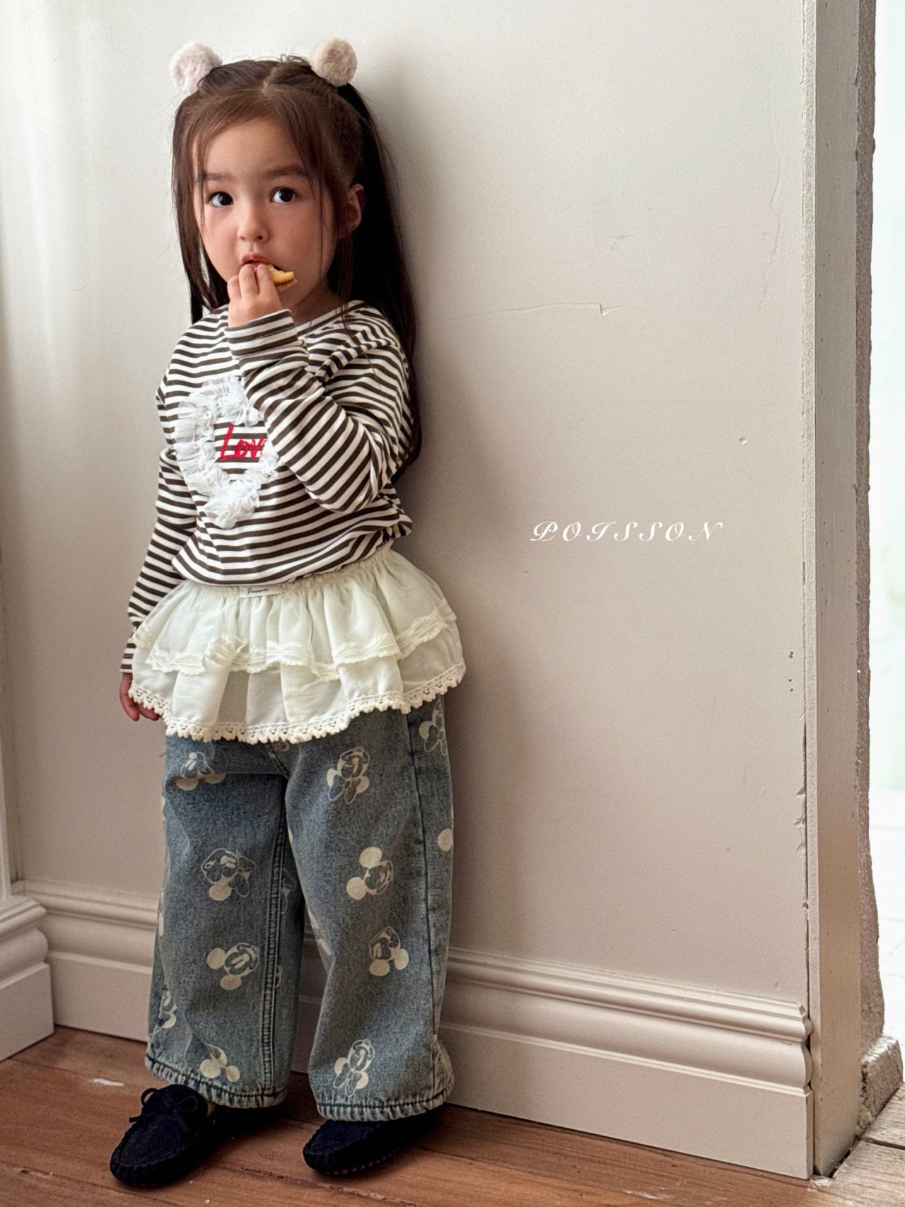 POISSON ハートフリルボーダーTシャツ S: S