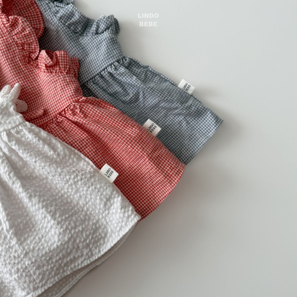 LINDO BEBE チェック フリルエプロンワンピース カラー: RED