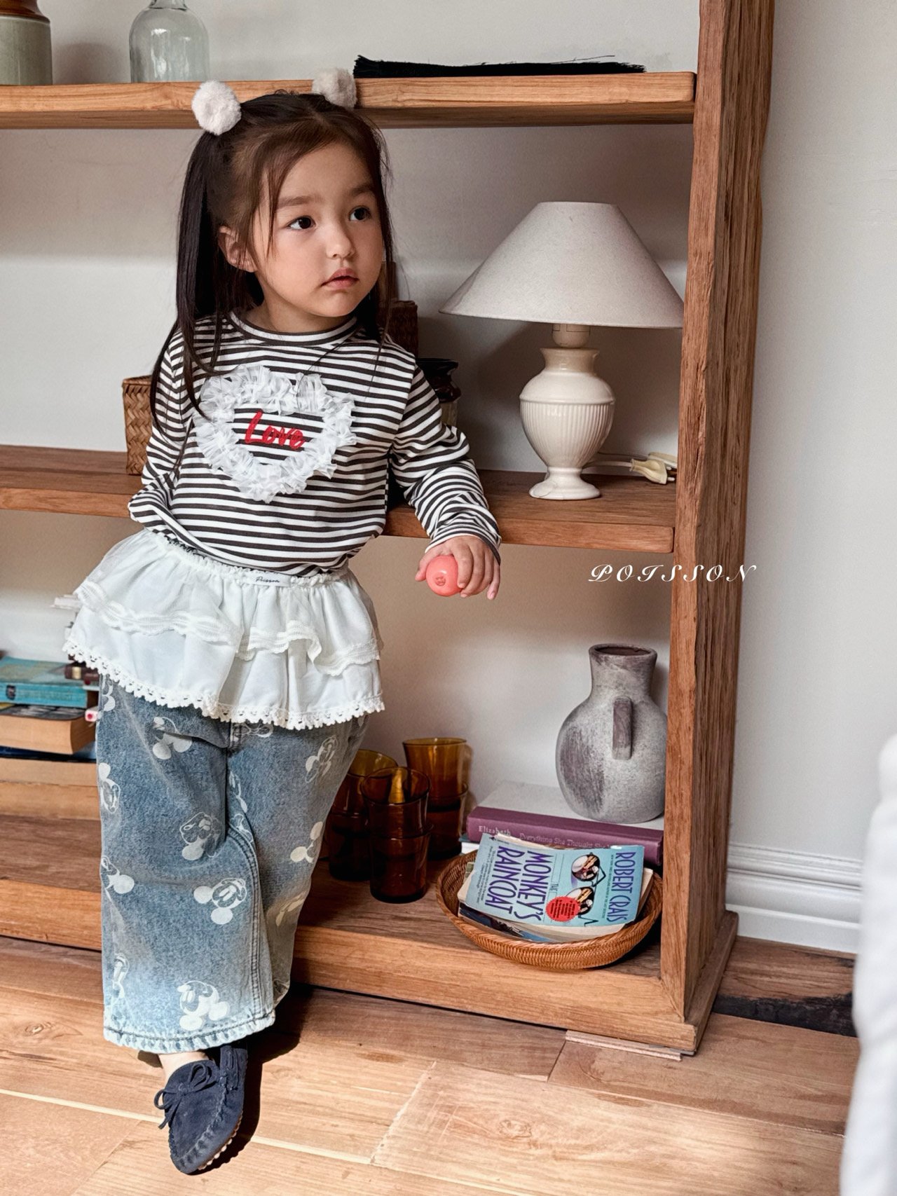 POISSON ハートフリルボーダーTシャツ S: S