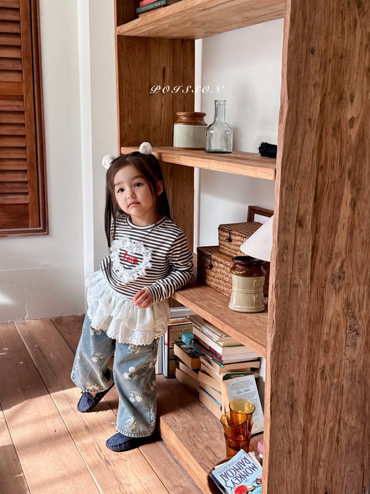 POISSON ハートフリルボーダーTシャツ S: S