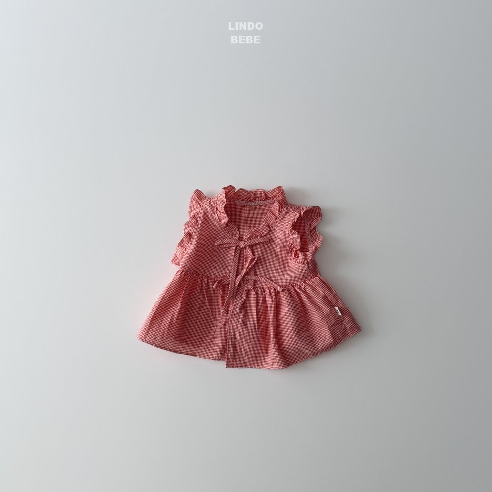 LINDO BEBE チェック フリルエプロンワンピース