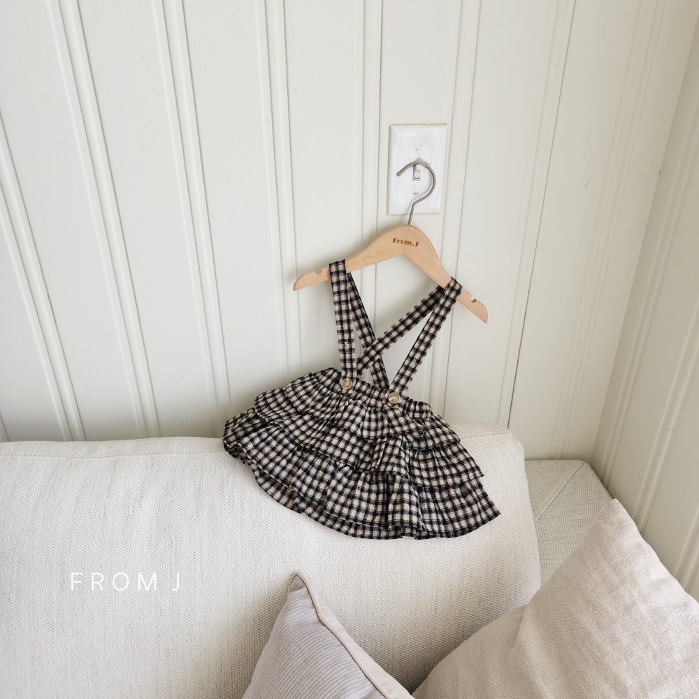 FROM J サスペンダー チェックフリルスカート S: S, カラー: BLACK
