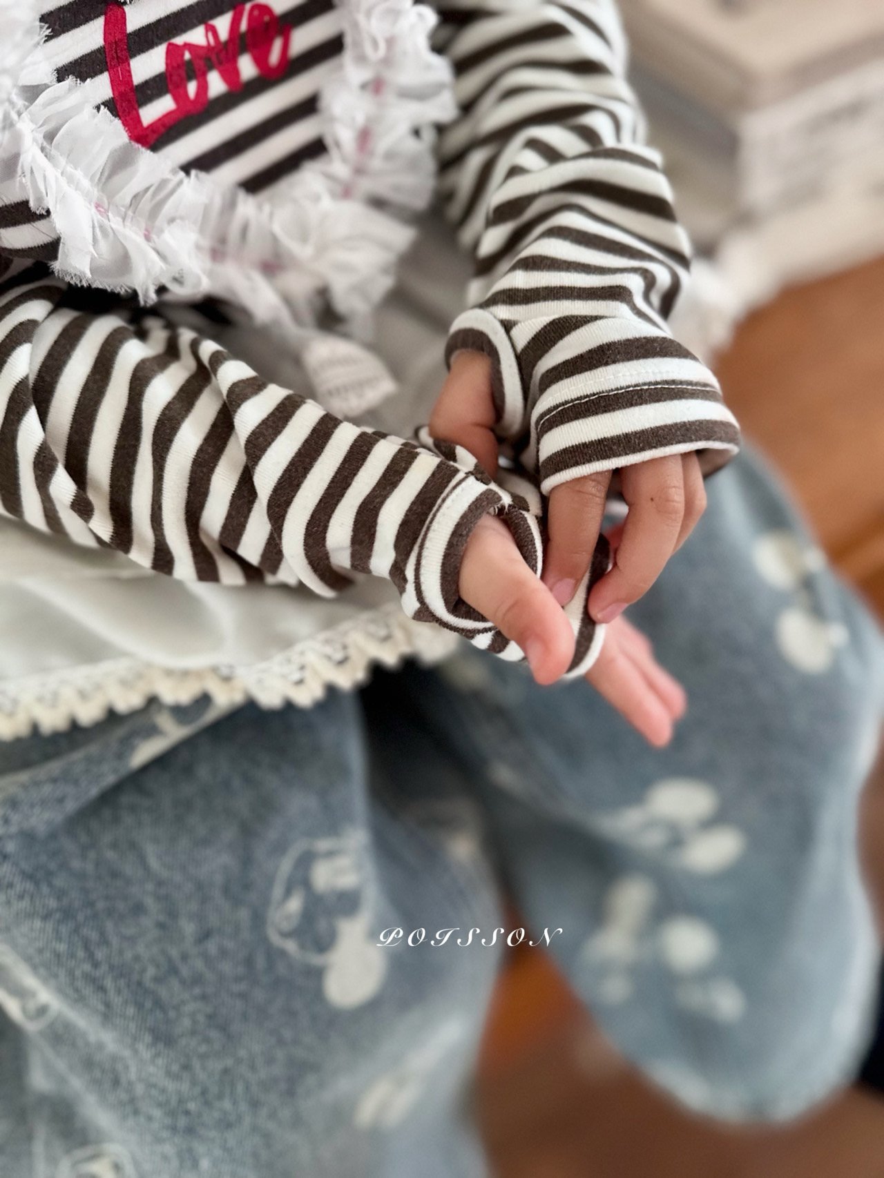 POISSON ハートフリルボーダーTシャツ S: S