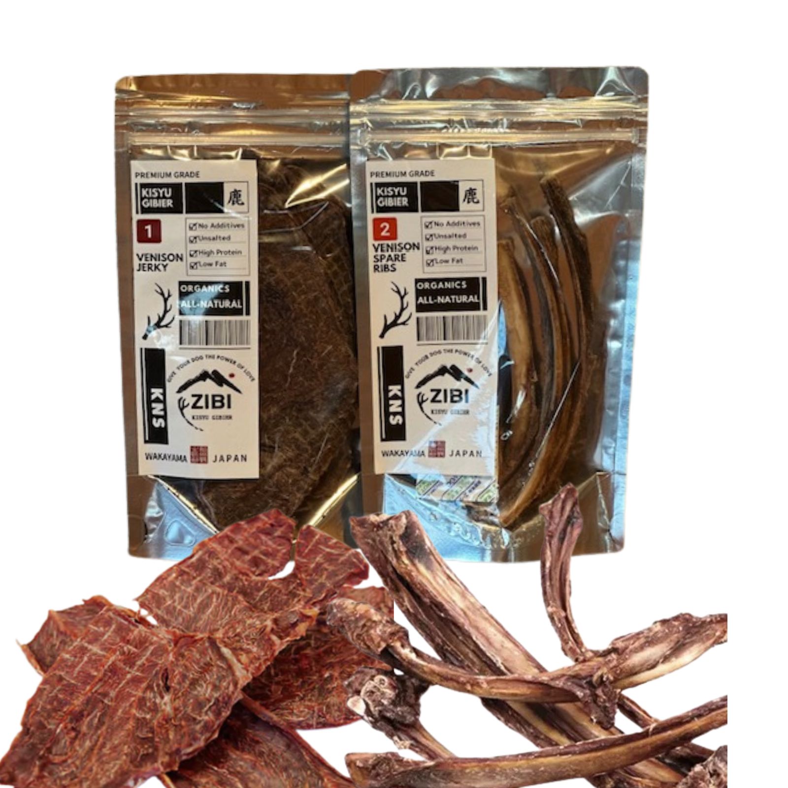 ZIBI 風伝＆八咫 2点セット（ジャーキー鹿肉50g・スペアリブ鹿骨50g）